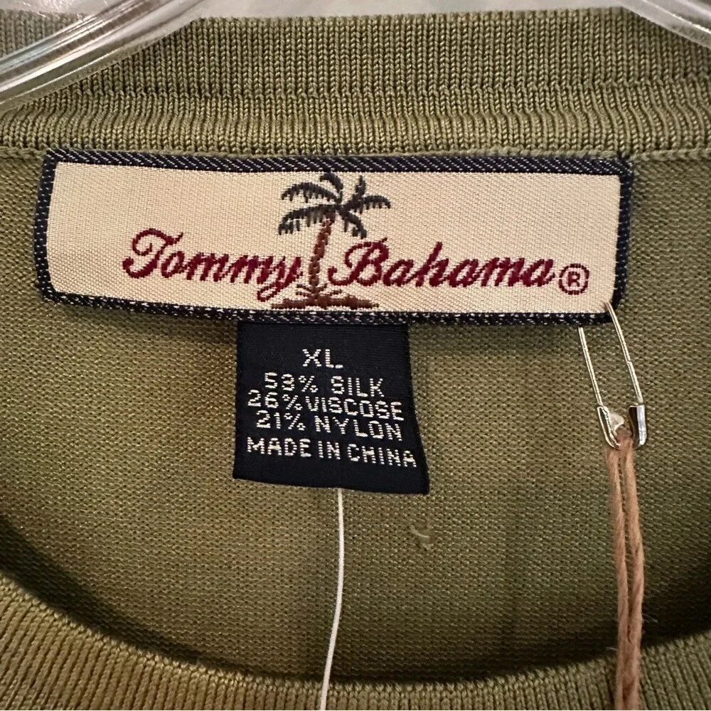 Tommy Bahama Silk Blend Short‎ Sleeve Sweater Men's XL Olive Green Casual NWT